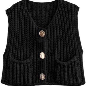 Black Knit Button-Up Sweater Vest